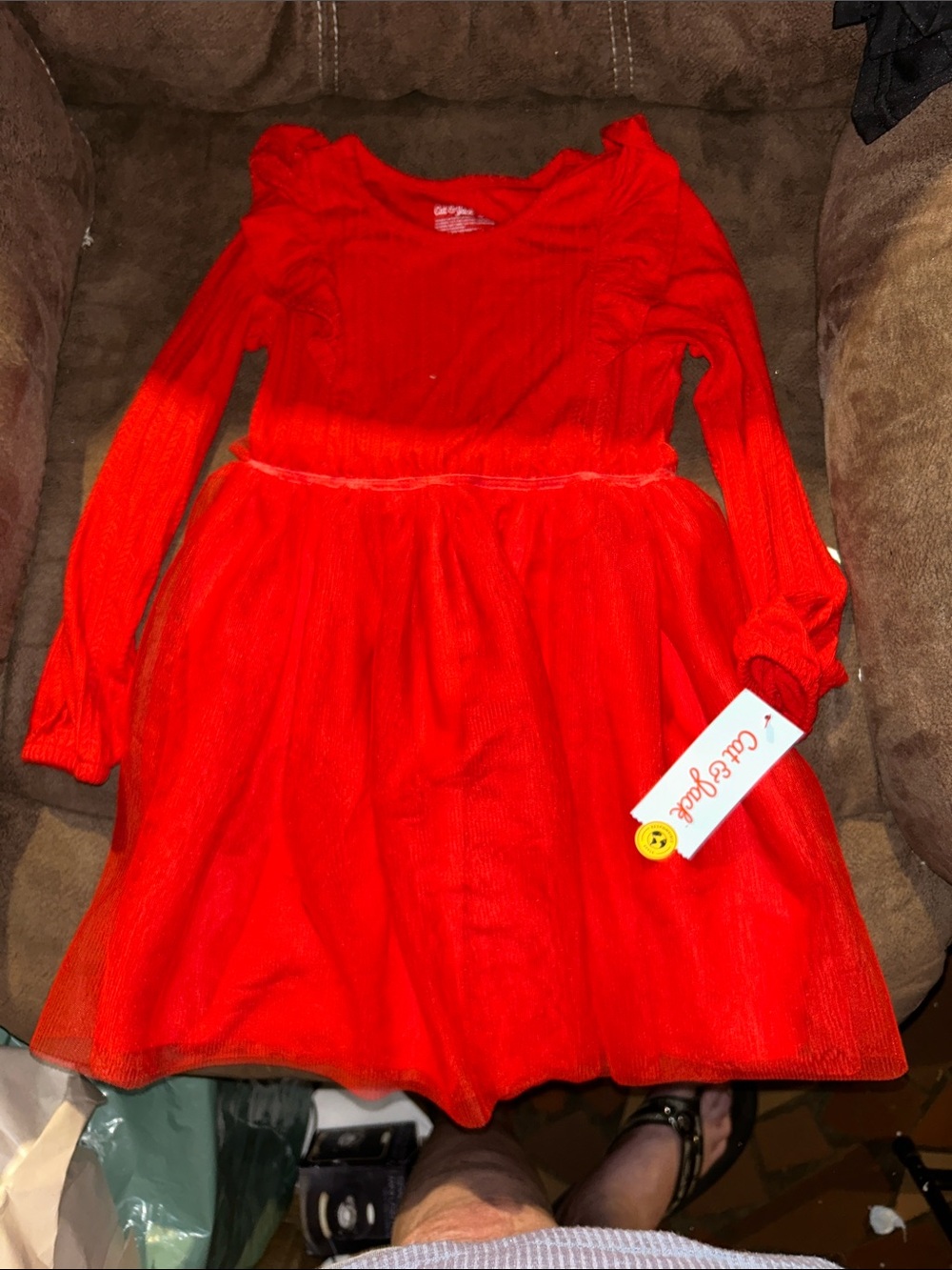 Cat & Jack Bright Red Long-Sleeve Tulle Party Dress